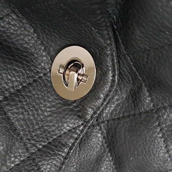 Crossbody Black Quilted Purse w/ metal clasp & vegan leather chain strap | Small - Picture 4 of 16